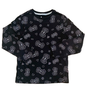 365 Kids Black White Gamer Controller Long Sleeve Shirt Size 10